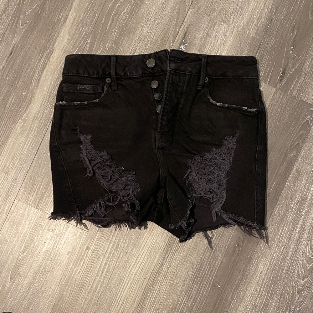Good American Black Distressed Jean Shorts